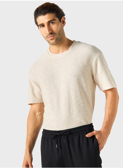 Buy Textured Crew Neck T-Shirt in UAE