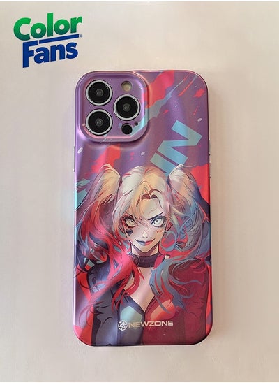 Buy Apple iPhone 15 Pro Max Case with Three-Dimensional Wavy Pattern - Vertical Harley Quinn Phone Case in Red and Blue in UAE