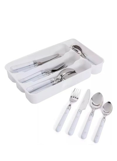 اشتري Gibson 24-Piece Stainless Steel Flatware Set w White Handles and Storage Tray في الامارات