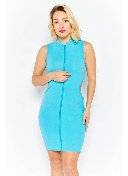 Buy Women Ribbed Mini Dress, Sage Blue in Saudi Arabia