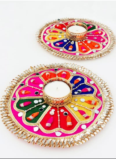 Buy Set of 2 Handmade Diwali Diyas Candle/Tealight Holder/Home/Metallic/Gotta Patti Mix Colorful Light Holder in UAE