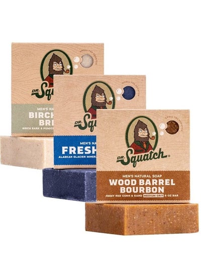 اشتري All Natural Bar Soap for Men, 3 Bar Variety Pack, Wood Barrel Bourbon, Fresh Falls, Birchwood Breeze - Natural Men's Bar Soap في الامارات