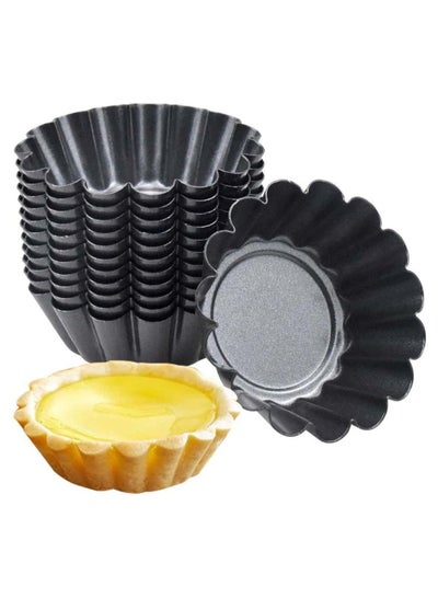 Buy Egg Tart Mold 12 Packs Stainless Cupcake Stand Shells Household Baking Heat-Resistant Aluminum Tray Non-Stick Cup in UAE