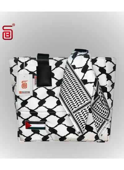 Buy WHITE-B.S COLLECTION Waterproof quilted tote bag for girls with a multi-use koffiyeh design in Egypt