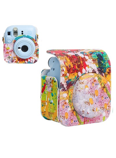 Buy Protective Camera Case Compatible with Fuji Mini 12 Instant Camera, Amazing Colorful Instax Mini 12 Camera Case, Small PU Leather Carry Case with Adjustable Shoulder Strap - Abstract Painting in Saudi Arabia