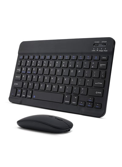 اشتري Ultra-Slim Bluetooth Keyboard & Mouse Combo Rechargeable Portable Wireless Keyboard Mouse Set for Android Tablet iPhone iPad Computer PC Laptop- Black في الامارات