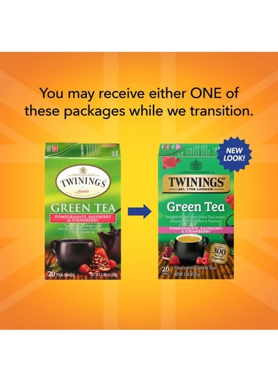 Buy Twinings Green Tea With Pomegranate, Raspberry, And Strawberry - Caffeinated Green Tea Bags Individually Wrapped, 20 Count (Pack Of 2) in UAE