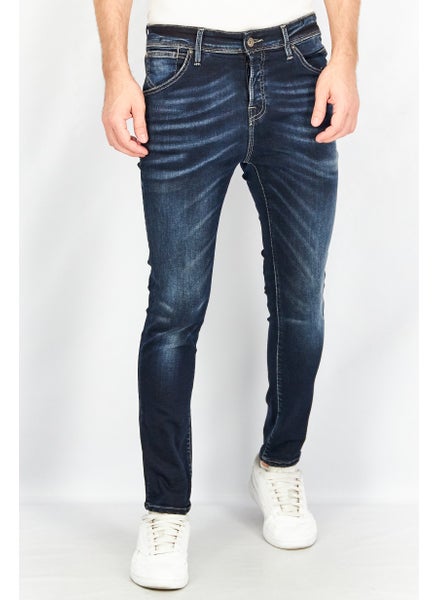 Buy Men Skinny Fit Washed Stretchable Denim, Navy in UAE