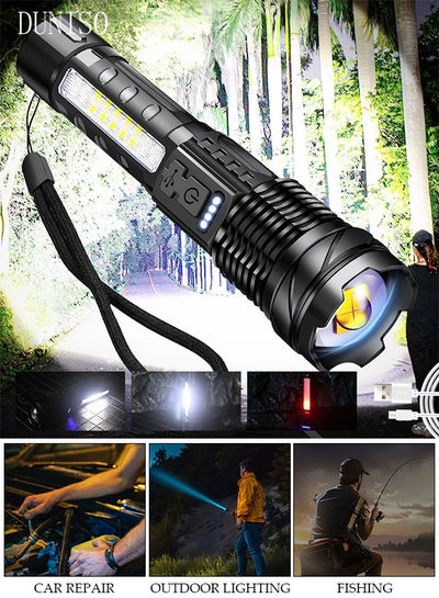 Buy Alloy LED Flashlights with Side Light Retractable Light Top Handheld Flashlight with Zoomable 7 Modes Super Bright Flashlights for Emergencies Camping Hiking in Saudi Arabia