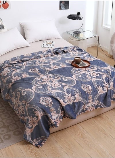 Buy Fleece Blanket 200*230cm Easy Care, Super Soft Throw Elegant Bohemia Design, Gray-Blue Color in UAE