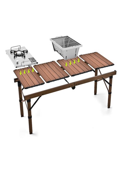 Buy Portable Folding Camping Mesh Table with Detachable Stove and Grill/ 150kg Load Capacity/ 45.5 to 58cm Height Range/ Aluminum Material - Brown in UAE