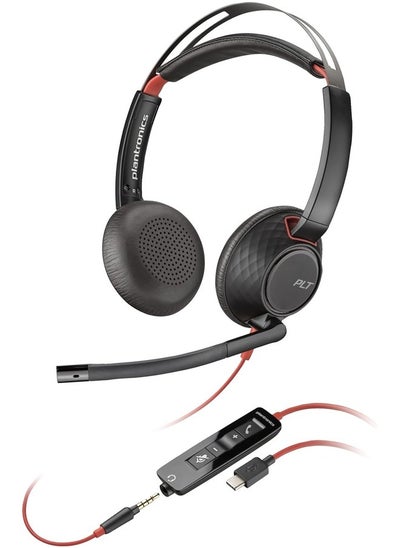 Buy Poly HP Blackwire C5220 USB-C and 3.5 Dual Ear Wired On Ear Headphones with Mic in UAE