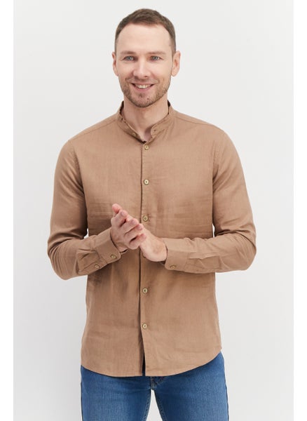 اشتري Men Regular Fit Solid Long Sleeve Casual Shirt, Tan في الامارات