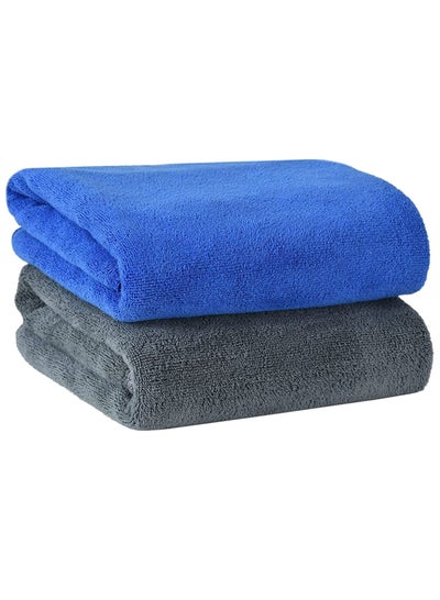 Buy 2-Piece Microfiber Bath Towel 70*140cm, Soft, Durable, Super Absorbent and Fast Drying, Grey/Blue in UAE