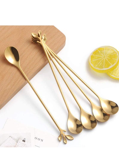 اشتري Stainless Steel Gold Leaf, Long Handle Iced Tea Spoons Set Creative Stirring Spoons, Creative Tableware Dessert Spoons, Stirring, Premium Food Grade Stainless SteelGold, 6 Pcs في الامارات