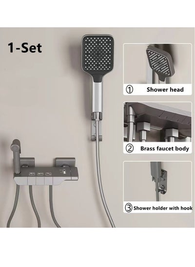 Buy 1-Set Shower System Triple Function Bathroom Shower Head Faucet With Sprayer Grey in UAE