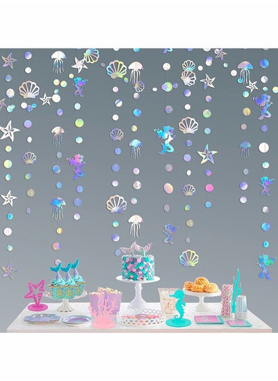 اشتري Party Garlands Mermaid Garland with Jellyfish Seashell Starfish Pearl Holographic Paper Streamer for Mermaid Rainbow Theme Birthday Bachelorette Baby Shower Under The Sea Party Decorations في السعودية