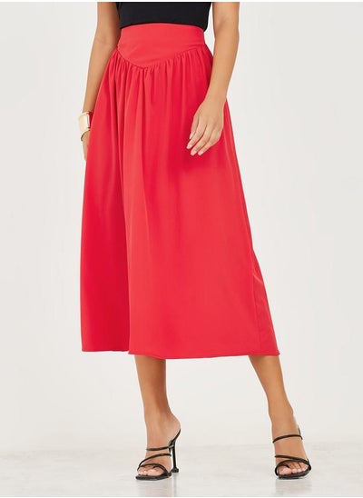 Buy Woven Midi Skirt with Wide Waistband Detail in Saudi Arabia