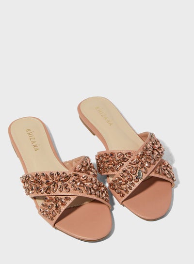 Buy Jewel Encrusted Crossover Flat Sandals in UAE