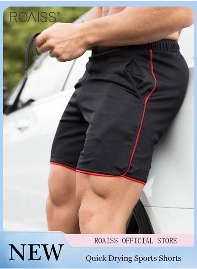 اشتري Fashionable And Versatile Fitness Shorts For Men'S Daily Sports Running Elastic Waist Drawstring Contrasting Design Sports Shorts في السعودية