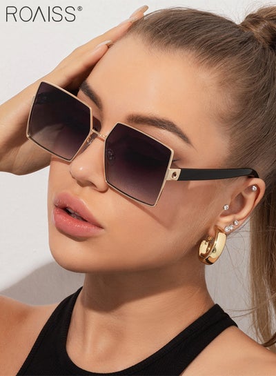 Buy Women's Square Sunglasses, UV400 Protection Sun Glasses with Gold Metal Frame, Oversize Fashion Anti-glare Sun Shades for Women with Glasses Case, 61mm in UAE