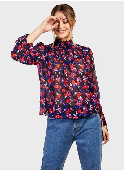 Buy Balloon Sleeve Floral Top in UAE