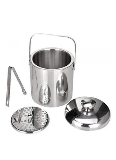 Buy Stainless steel Ice Bucket Ice Cube Container Double Walled 1.3 Liter Ice Container with Tongs and Lid Ice Container in UAE