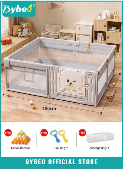 Buy Baby Playpen Fence, Portable Babies Playards for Toddlers, Safe Infant Activity Center,  Sturdy Play Area, with Soft Breathable Mesh and Safety Lock, Perfect Child's Gift (150x180cm) in UAE