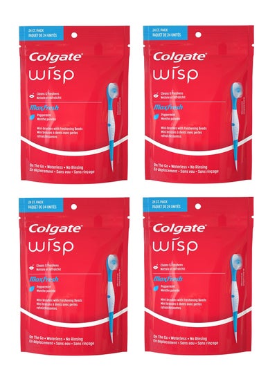 Buy Pack of 4 Max Fresh Wisp Disposable Mini Toothbrush, Peppermint - 96 Count in Saudi Arabia