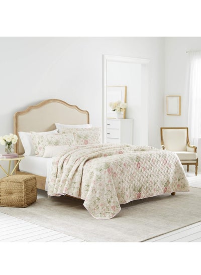 اشتري Home Twin Quilt Set Reversible Cotton Bedding With Matching Sham Lightweight Home Decor For All Seasons Breezy Floral Pink Green Twin في السعودية