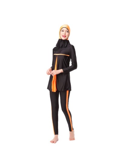 Buy 3-Piece Sun Protection Muslim Stitching Conservative Swimsuit Orange in UAE