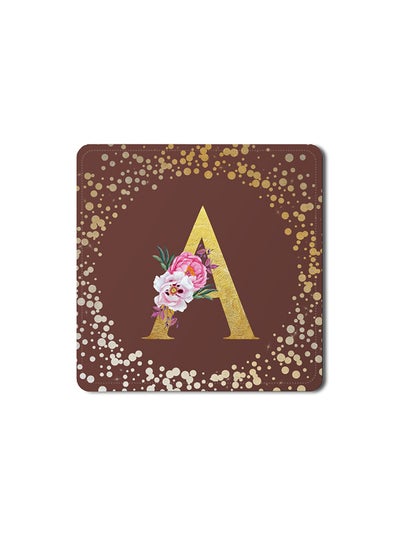 اشتري Designer Leather Coasters Mat for Beverage Drinks- Custom Monogram Initial Letter Floral Pattern Alphabet - A (Brown) في الامارات