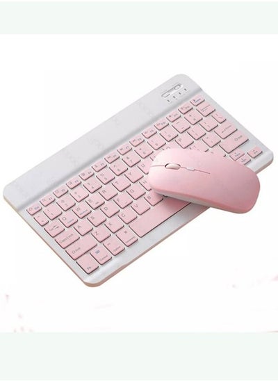 Buy Wireless Bluetooth Keyboard Mouse Set Three System Universal English 10inch Pink Lightweight Portable in Saudi Arabia