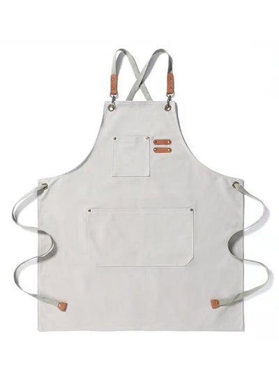 Buy Chef Apron,Cross Back Apron for Women and Men,Cotton Canvas Apron with Adjustable Straps and Large Pockets,Kitchen Cooking Baking Hairstylist Woodworking Welding Carpenter Work Bib Apron  White in Saudi Arabia
