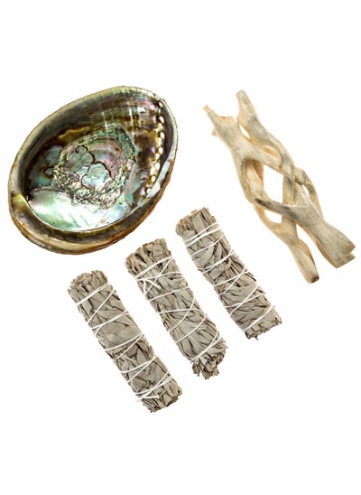 Buy Smudging Kit White Sage , Abalone Shell and Tripod Stand in UAE