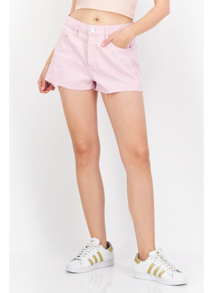 اشتري Women Solid Denim Shorts, Pink في الامارات