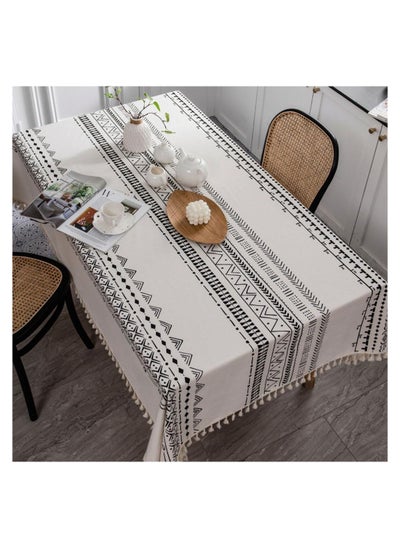 Buy Table Cloth for Dining Table,Tassel Wrinkle Free Table Cover,Outdoor Table Cloth,Rectangle Tablecloth for Kitchen Dining Party White, 140x180cm in UAE