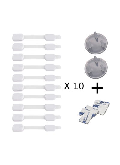 Buy Child Safety Strap Locks 10 Pieces,Baby Locks for Cabinets and Drawers, Toilet, Fridge & More, 3M Adhesive Pads, Easy Installation, Bonus 4 pcs 3M Sticker + 2pcs Plug Protector in UAE