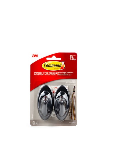 Buy Command 17086 Slate terrace Hooks, Medium, Holds 1.3 Kg. each hook, black color. 2 hooks and 4 strips/pack in UAE