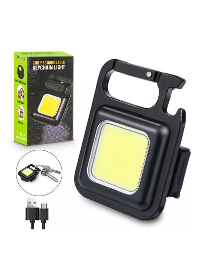 Buy Bright Light Mini Key Chain Led Light COB 800 Lumens Outdoor Rechargeable Small Magnetic Flash Light Black in UAE