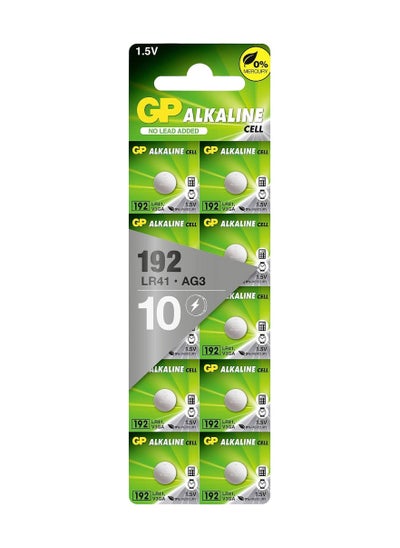 Buy 10-Pieces GP (192) LR41 AG3 Alkaline Cell 0% Mercury 1.5V Batteries in UAE