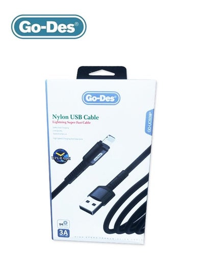 Buy Go-Des Nylon Lightning Super Fast Data Cable 1 Meter GD-UC509iP - Black in Saudi Arabia