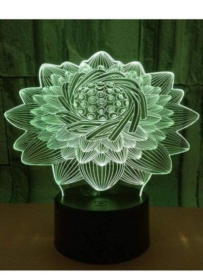 اشتري LED Multicolor Night Light  Color Change 3D Lotus Flower Shaped Illusion Lamp  LED Bedside Light for Valentines Day Home  1Pcs في الامارات