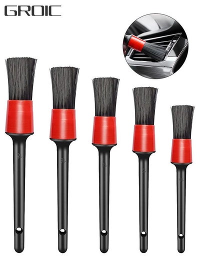 Buy 5 Pcs Pro Soft Car Detailing Brush Set, 5 Different Sizes Detailing Brush Set, Detail Brush Auto Cleaning Brush Wet & Dry Use Anti-Scratch Car Cleaning for Interior Leather Dashboard Air Vent Wheel in UAE