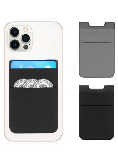 اشتري Phone Card Holder, Card Holder Attaches to Phone, Elastic Adhesive ID Credit Card Wallet for Back of Phone, Compatible with iPhone / Samsung / Android Smartphone (2 Pack, Black & Grey) في الامارات