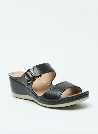 Buy Solid Slip-On Sandals with Wedge Heels in UAE