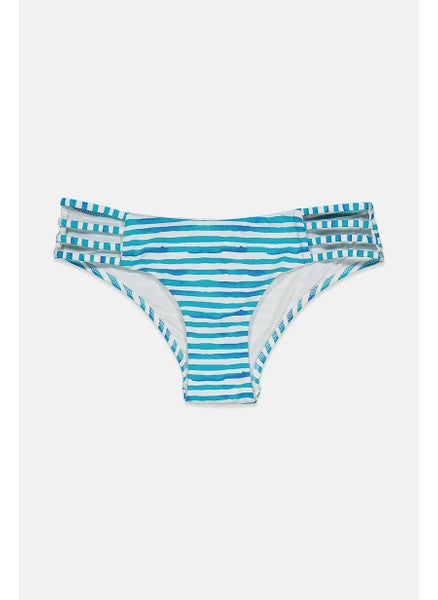 Buy Women Stripe Bikini Bottom, Blue and White in Saudi Arabia