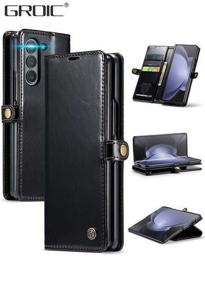 اشتري Case for Samsung Galaxy Z Fold 5 5G Case with Card Holder Slots Protective Leather Cover Shockproof Leather Wallet Case Galaxy Z Fold 5 Phone Shell في الامارات