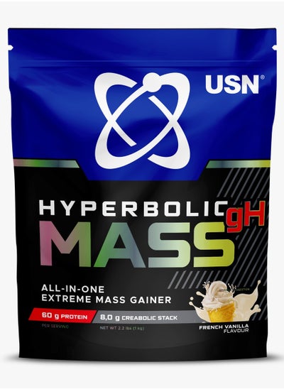 Buy Hyperbolic Mass Gh 1kg French Vanilla Bag High Calorie Mass Gainer Protein Powder for Fast Muscle Mass and Weight Gain, With Added Creatine and Vitamins in UAE