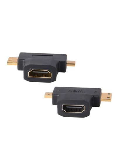 اشتري 3-in-1 HDMI to Mini/Micro HDMI Adapter, Mini/Micro HDMI Male to HDMI Female Universal T Adapter, with Gold-Plated Connector 2 Pcs, Compatible with Digital Camera Camcorder Tablet Laptop في الامارات